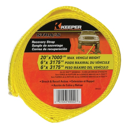 Keeper Keeper 2 in. W X 20 ft. L Yellow Vehicle Recovery Strap 7000 lb 1 pk 89922